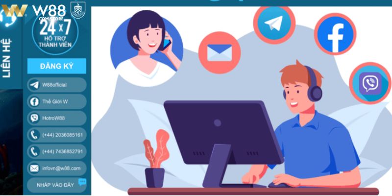 Kết nối với nhân viên chăm sóc khách hàng W88 cực nhanh tại live chat